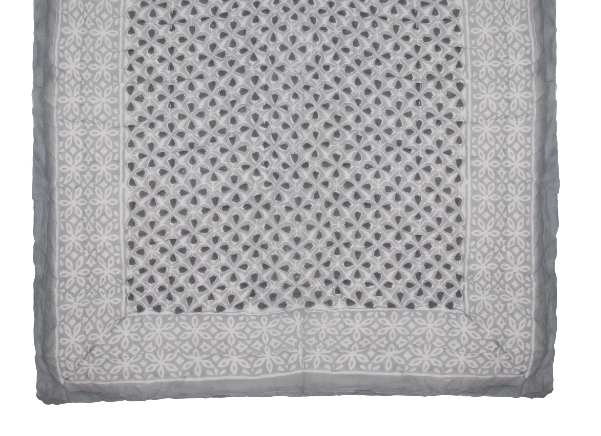 Hand Block Print Cotton Quilt and Bed Spread, Gray