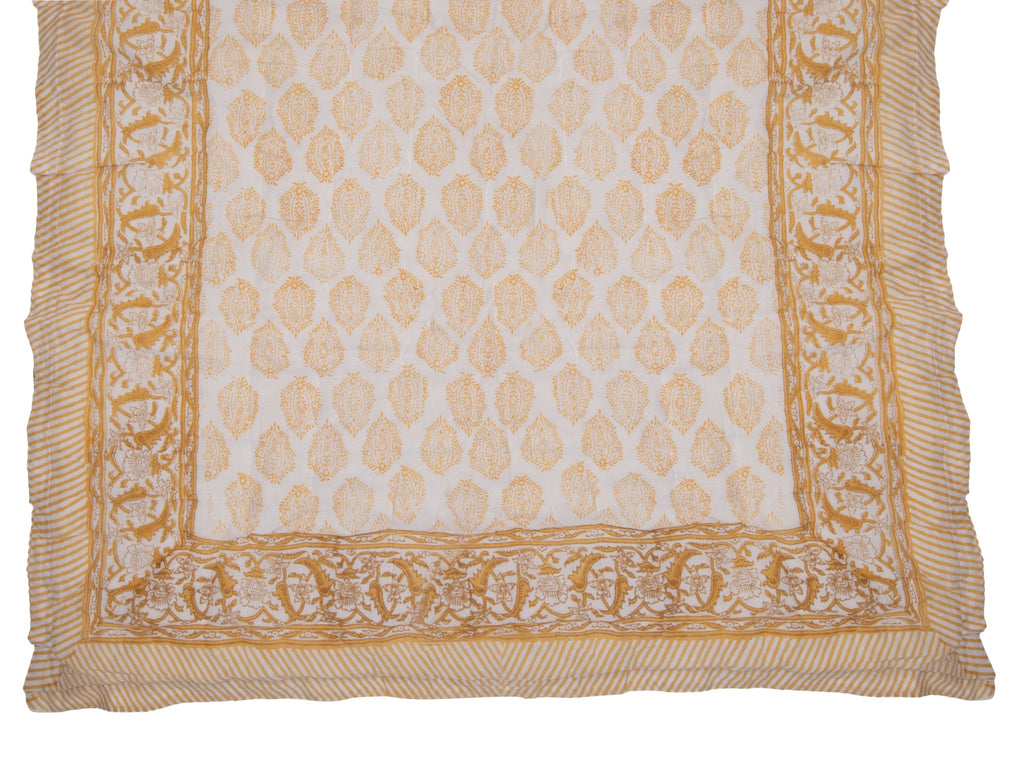 Hand Block Print Cotton Quilt and Bed Spread, Yellow