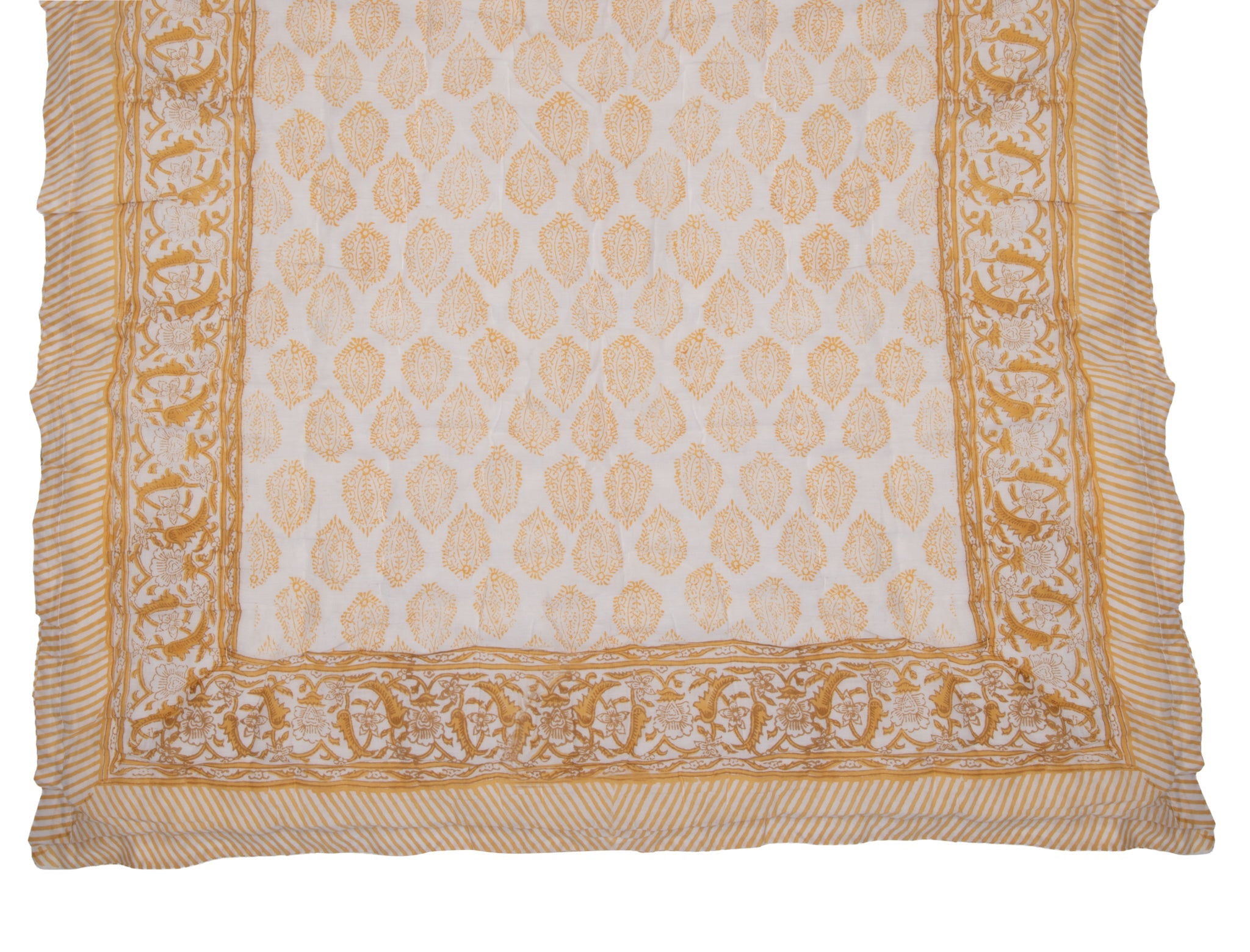 Hand Block Print Cotton Quilt and Bed Spread, Yellow