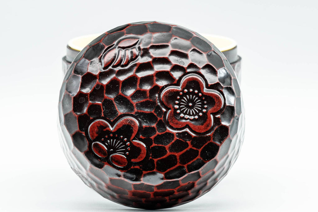 Japanese Chazutsu - Burgundy Plum Blossoms Plastic Tea Canister - 275ml