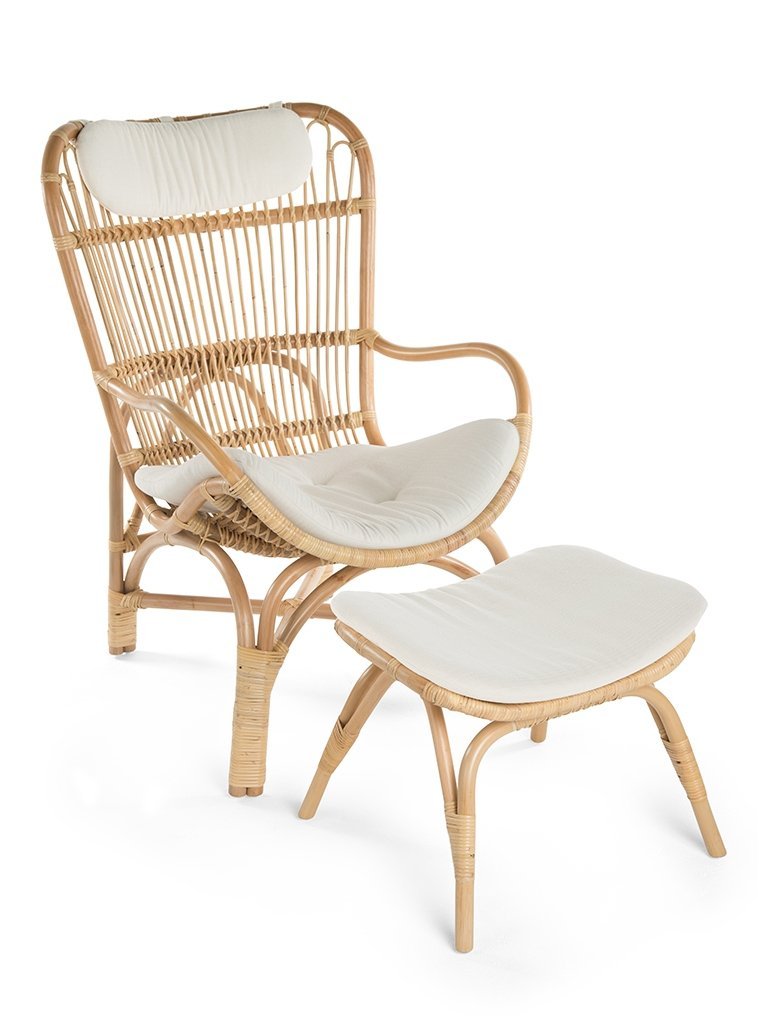 Rattan Loop Foot Stool and Ottoman, Natural Brown