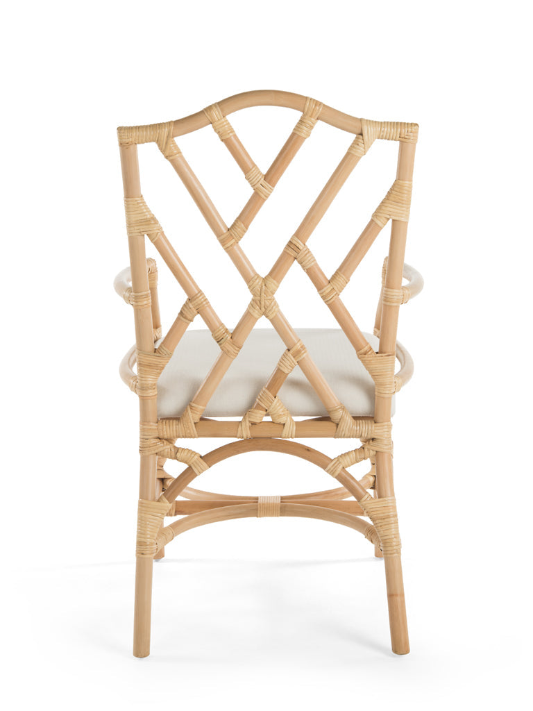 Rattan Chippendale Upholstered Dining Armchair, Set of 2 Chairs