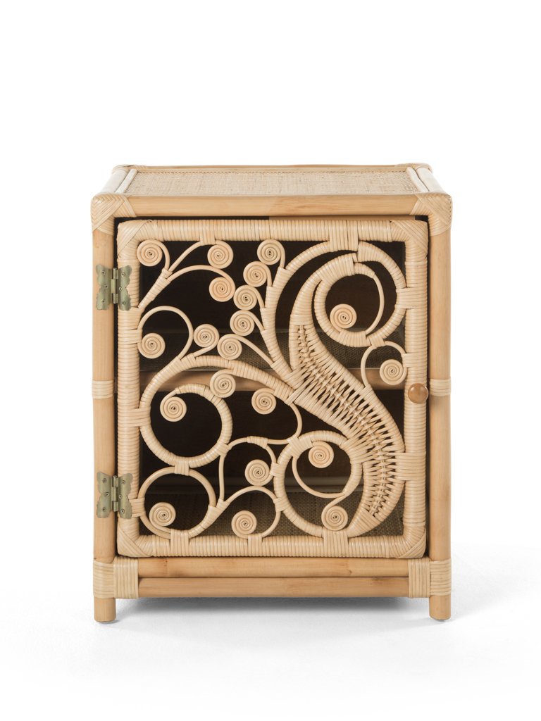 Rattan Peacock Nightstand, Natural Brown