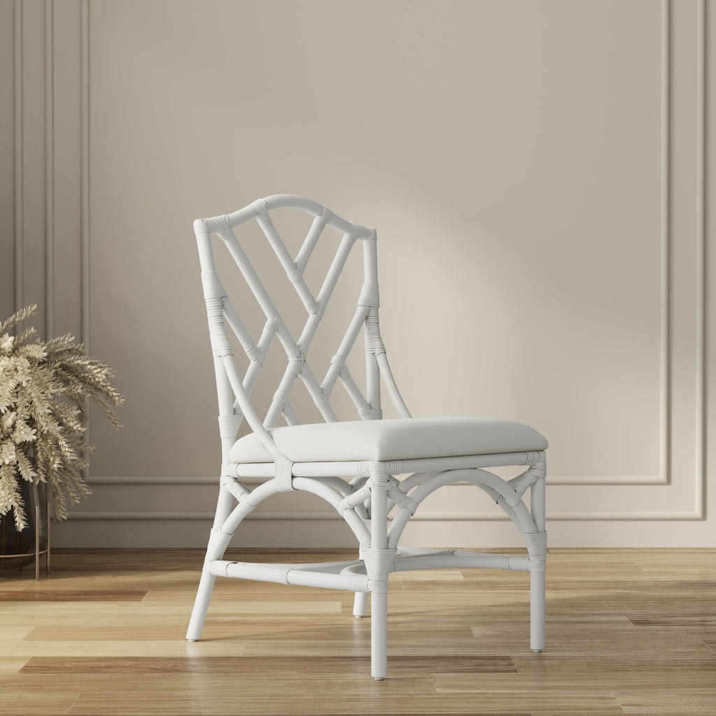 Rattan Chippendale Upholstered Dining Chair, Set of 2 Chairs