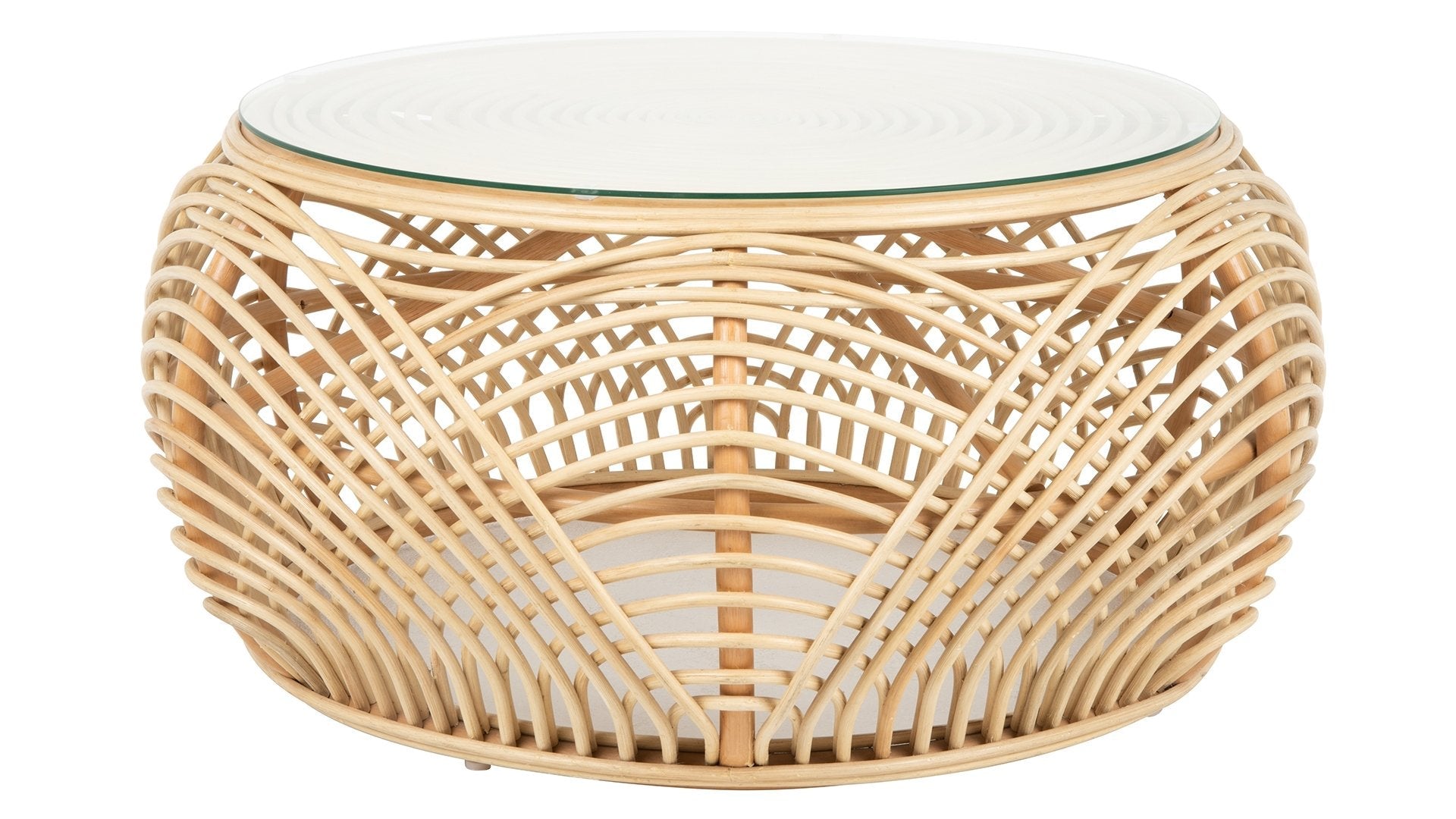 Sibago Rattan Coffee Table with Glass Top, Natural Color