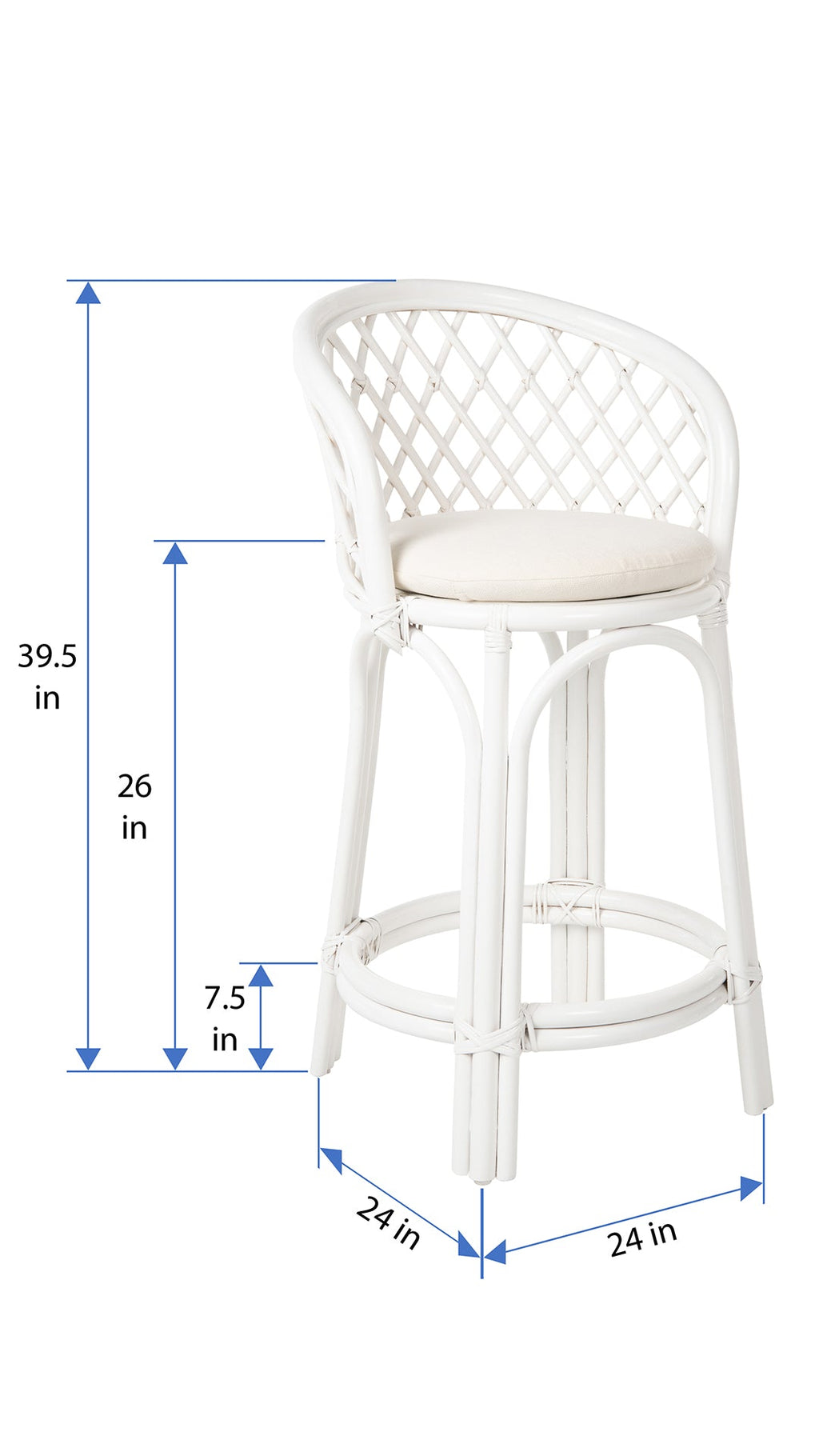 Rattan Criss-Cross Counter Stool, White