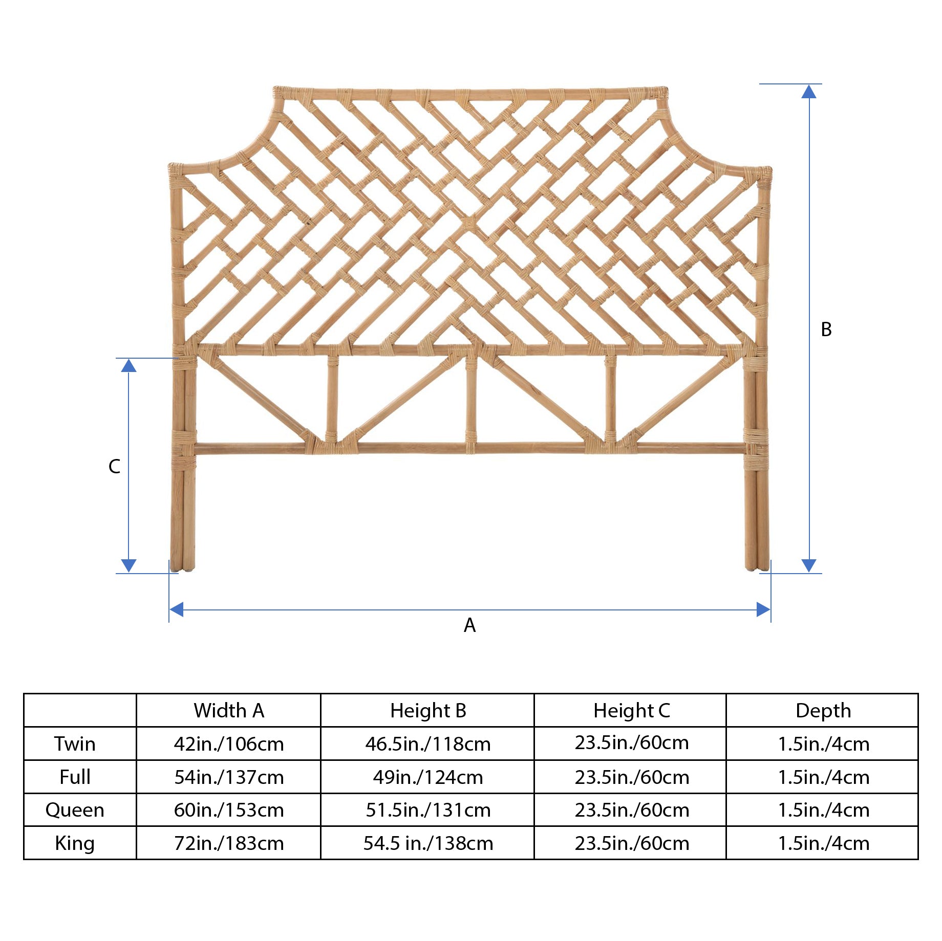 Rattan Chippendale Headboard, Natural