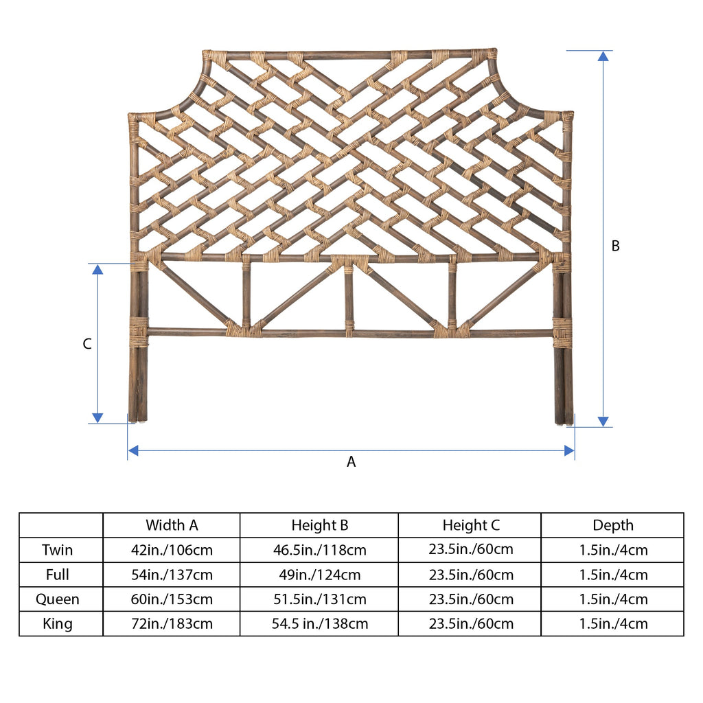 Rattan Chippendale Headboard, Antique Brown