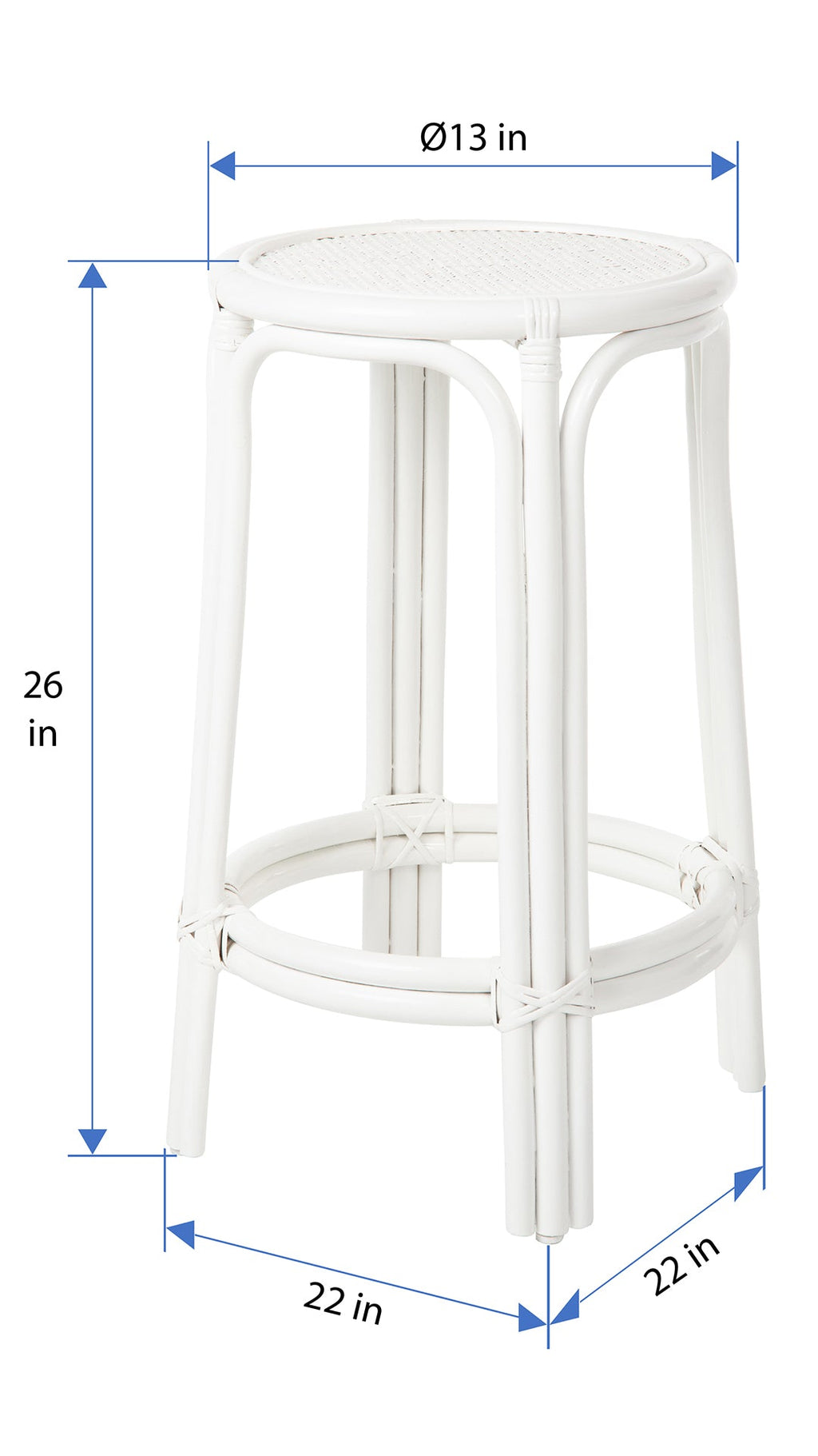 Rattan Lattice Backless Counter Stool, White