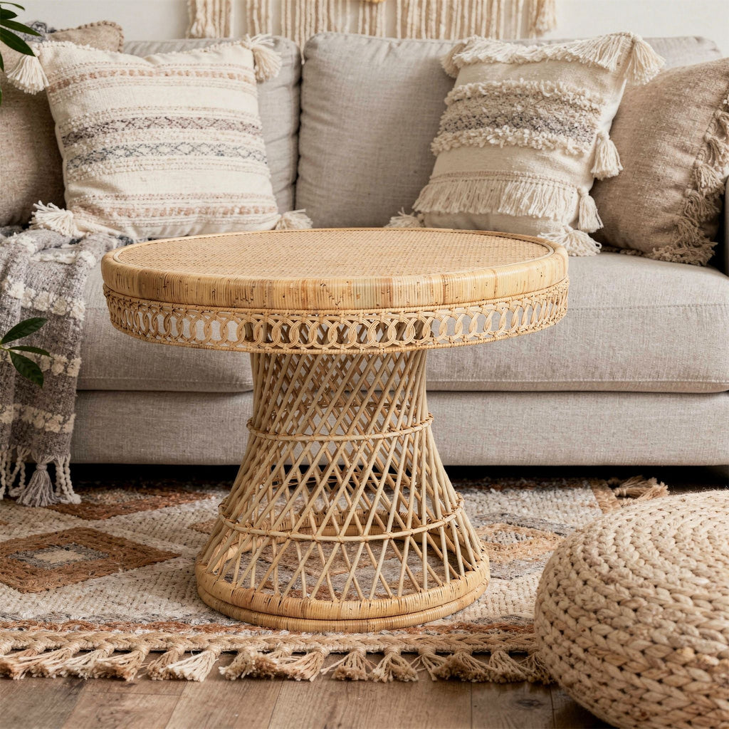 Round Rattan Peacock Dining Table, Natural