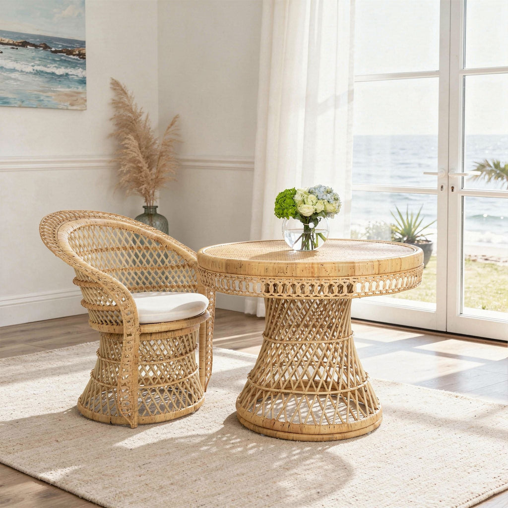 Round Rattan Peacock Dining Table, Natural