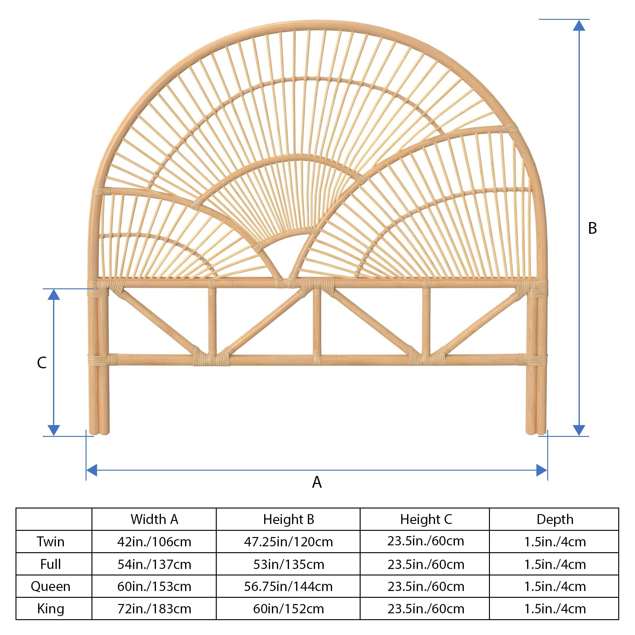 Sunrise Rattan Headboard, Natural