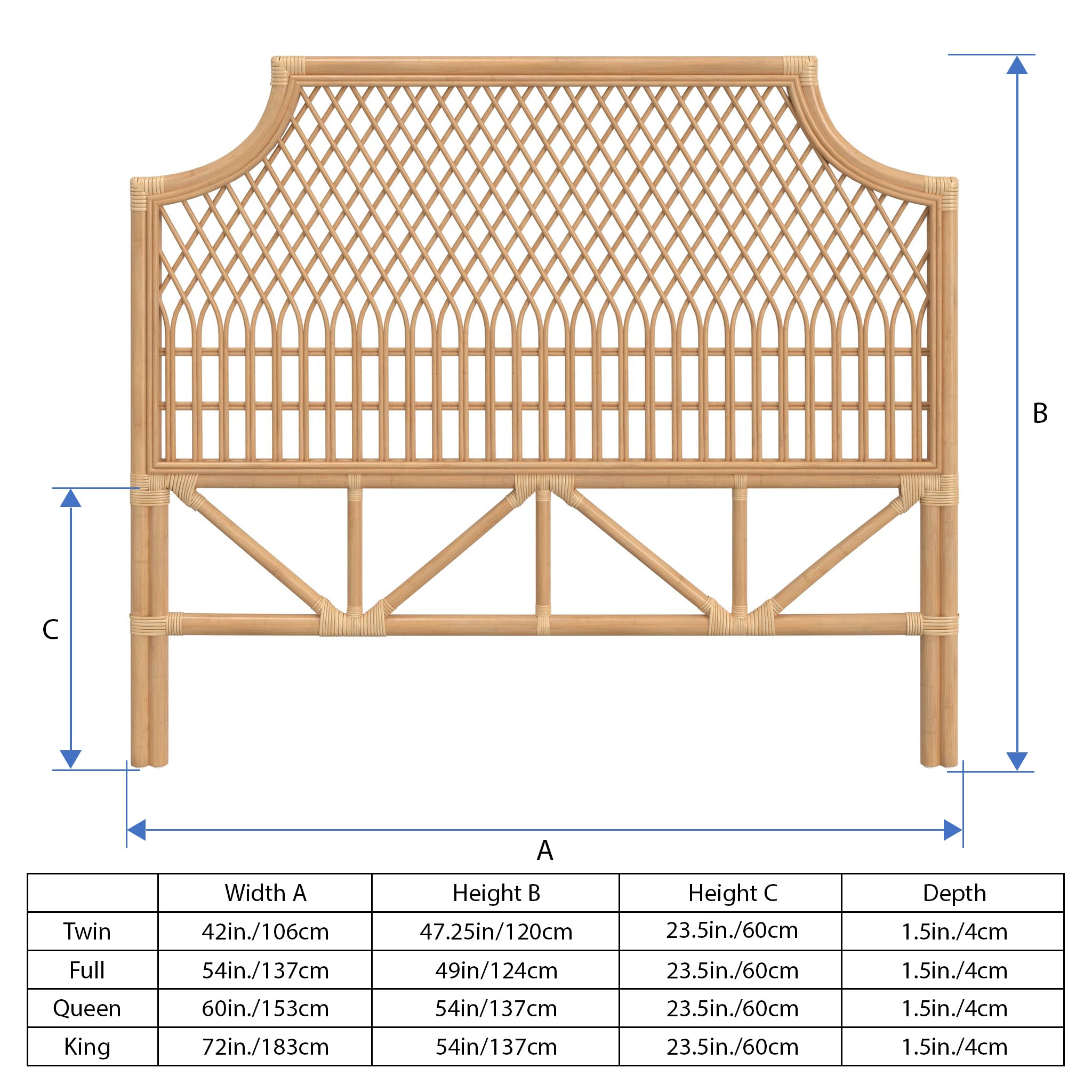 Nias Classic Rattan Headboard , Natural