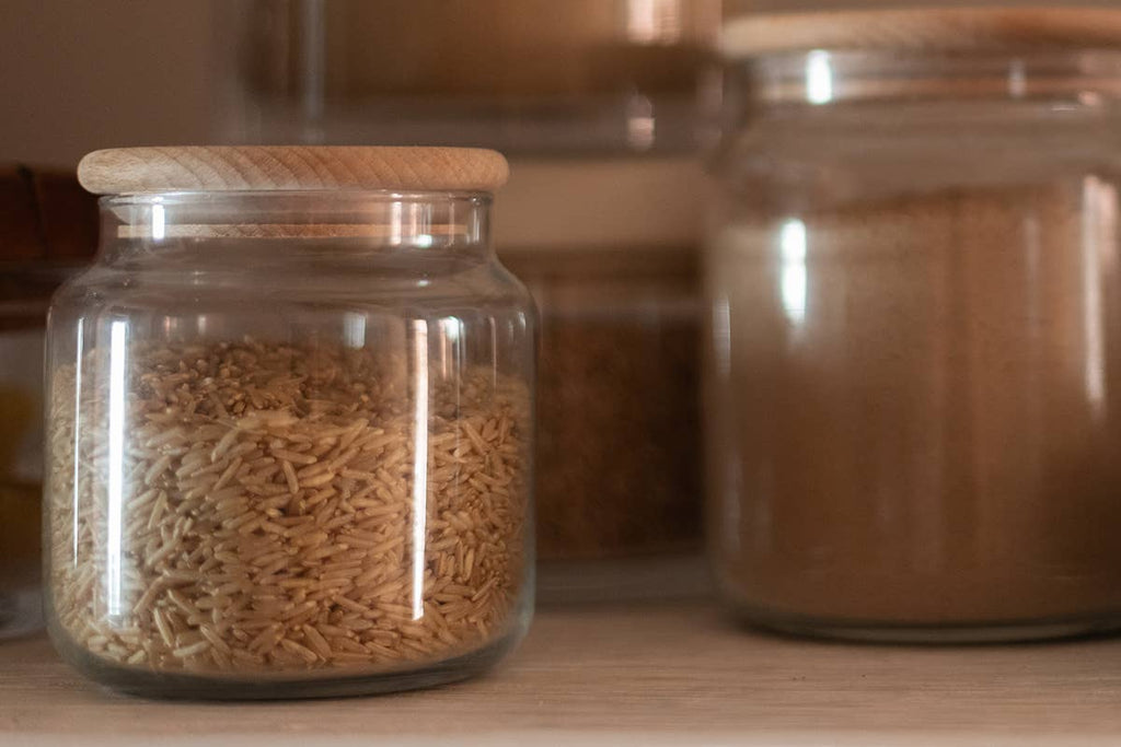 Glass Dry Goods Canister, Wood Lid, Small