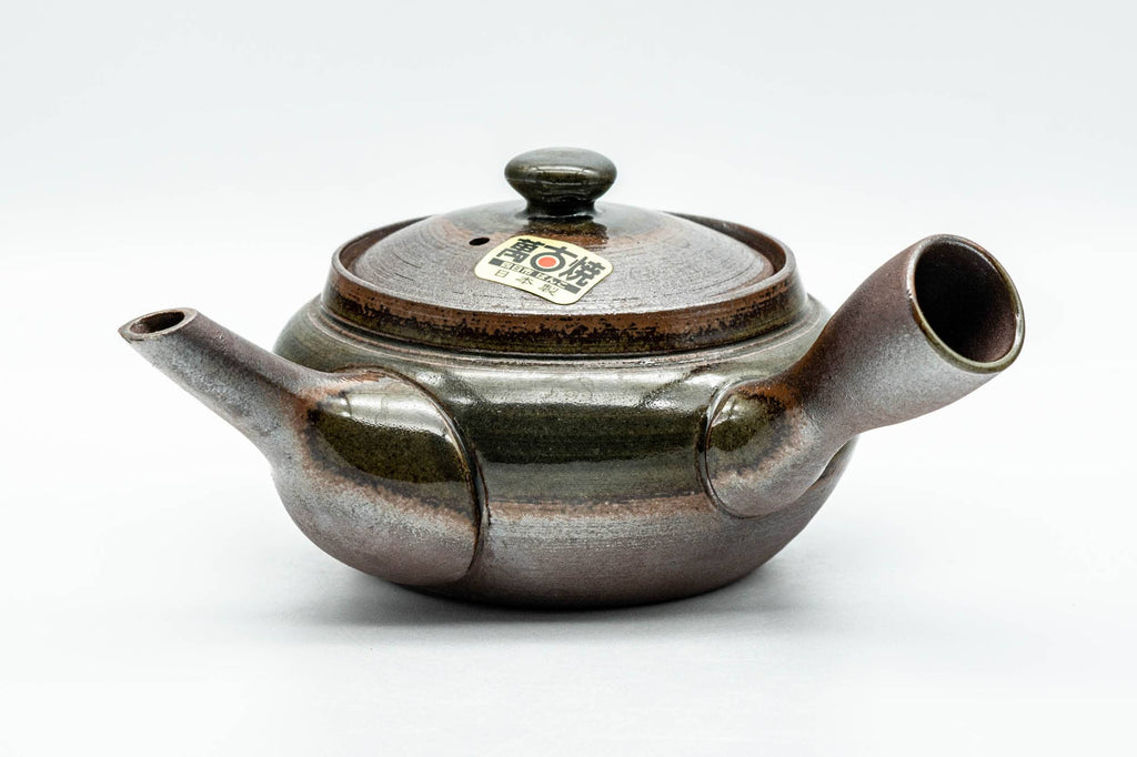 Japanese Kyusu - Green Ash Glazed Banko-yaki Mesh Teapot - 200ml