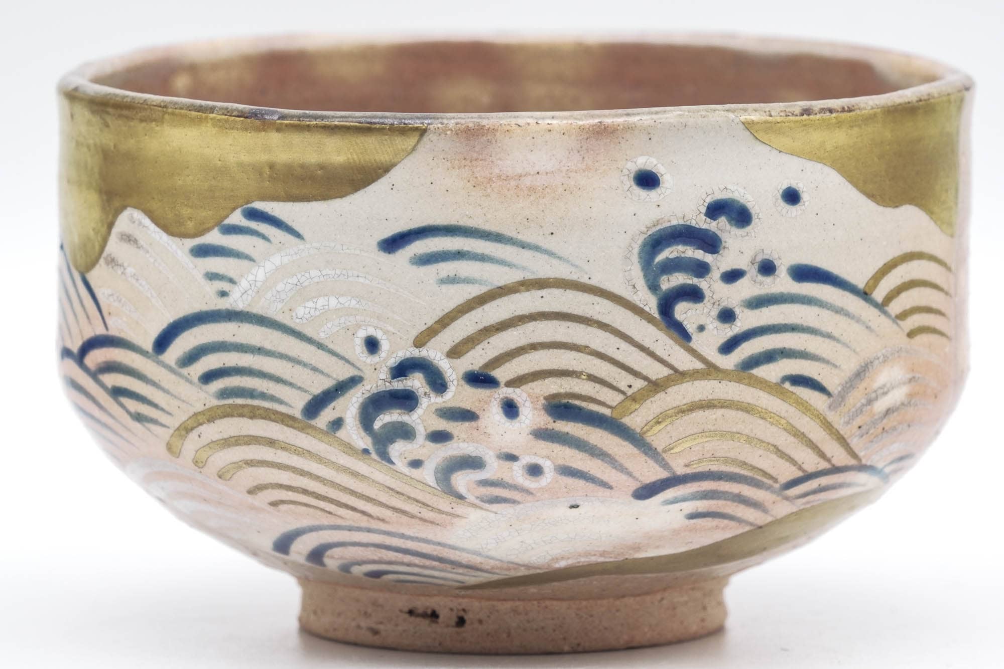 Japanese Matcha Bowl - Beige Pink Gohonte Seigaiha Kyo-yaki Chawan - 300ml