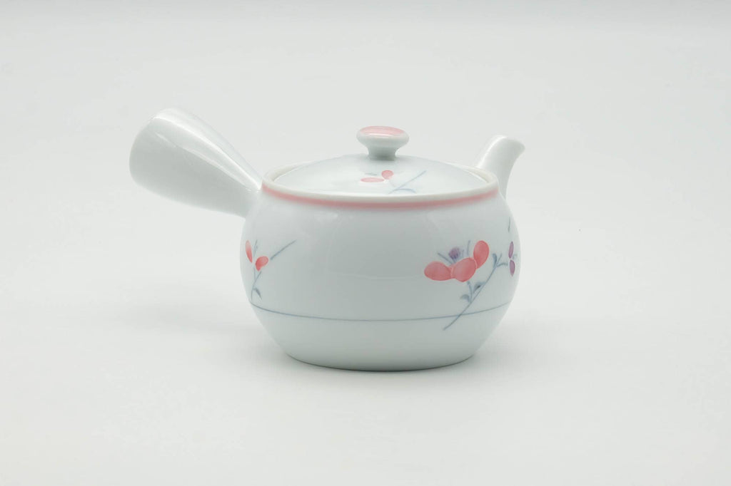 Japanese Kyusu - Floral White Porcelain Arita-yaki Ceramic Filter Teapot - 200ml
