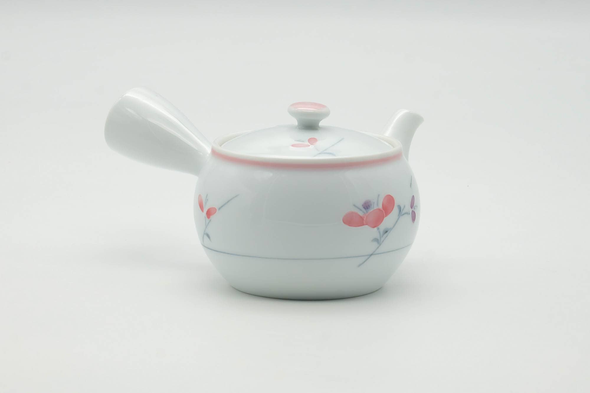 Japanese Kyusu - Floral White Porcelain Arita-yaki Ceramic Filter Teapot - 200ml