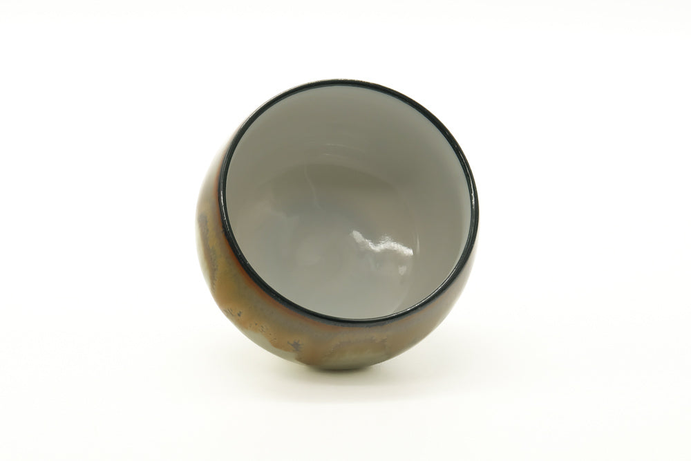 Japanese Teacup - White Yellow Brown Drip-glazed Yunomi - 175ml