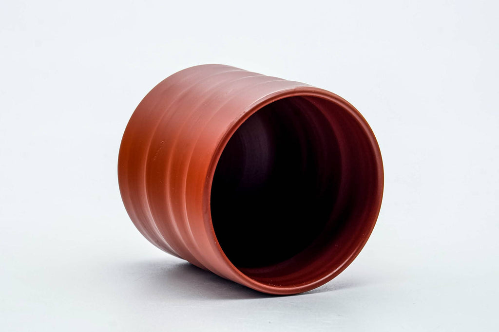 Japanese Teacup - Spiraling Red Shudei Tokoname-yaki Yunomi - 100ml