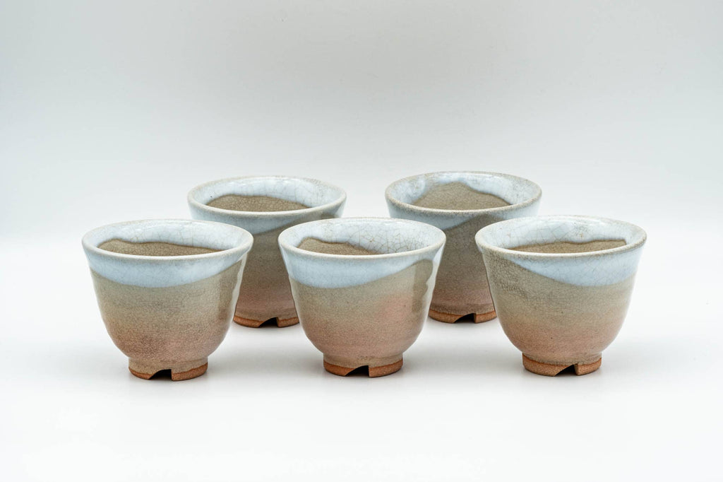 Japanese Tea Set - Beige White Glazed Hagi-yaki Do-ake Kyusu Teapot with 5 Yunomi Teacups