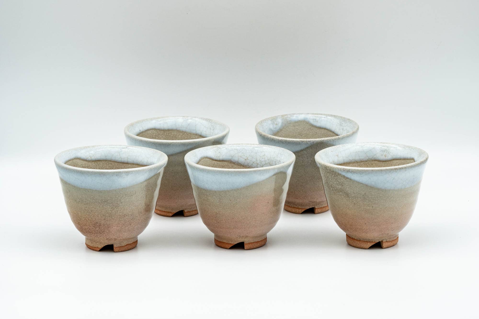 Japanese Tea Set - Beige White Glazed Hagi-yaki Do-ake Kyusu Teapot with 5 Yunomi Teacups