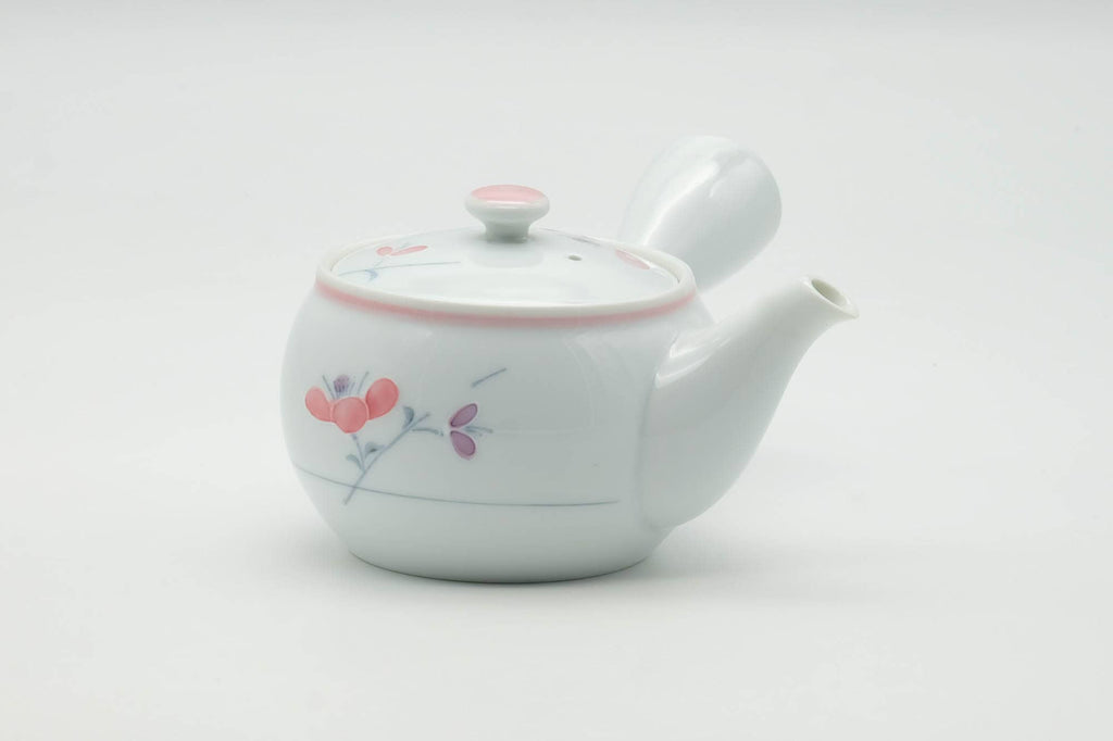Japanese Kyusu - Floral White Porcelain Arita-yaki Ceramic Filter Teapot - 200ml