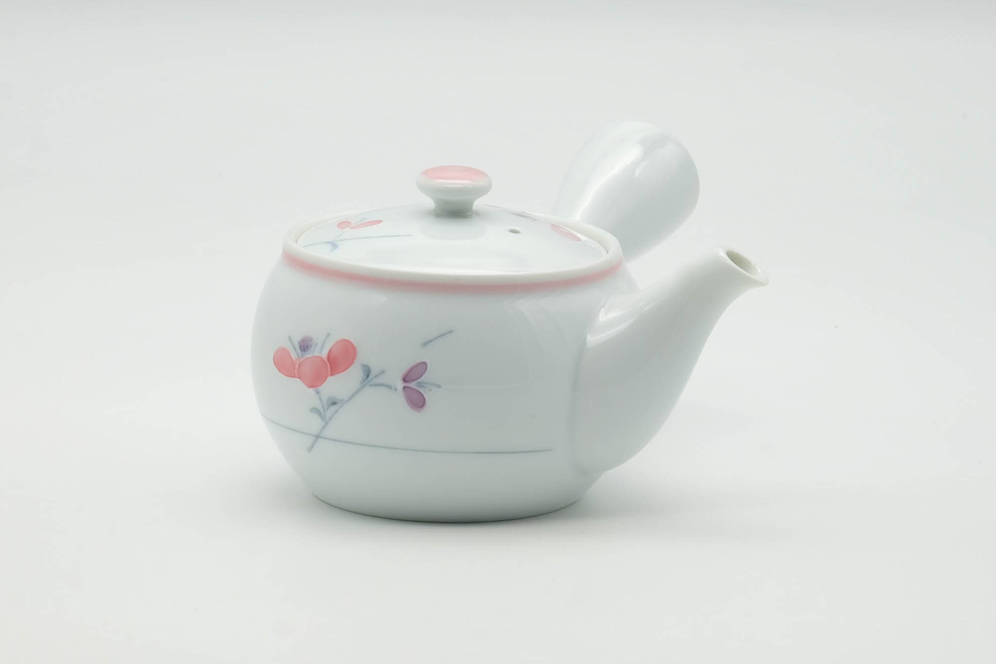 Japanese Kyusu - Floral White Porcelain Arita-yaki Ceramic Filter Teapot - 200ml