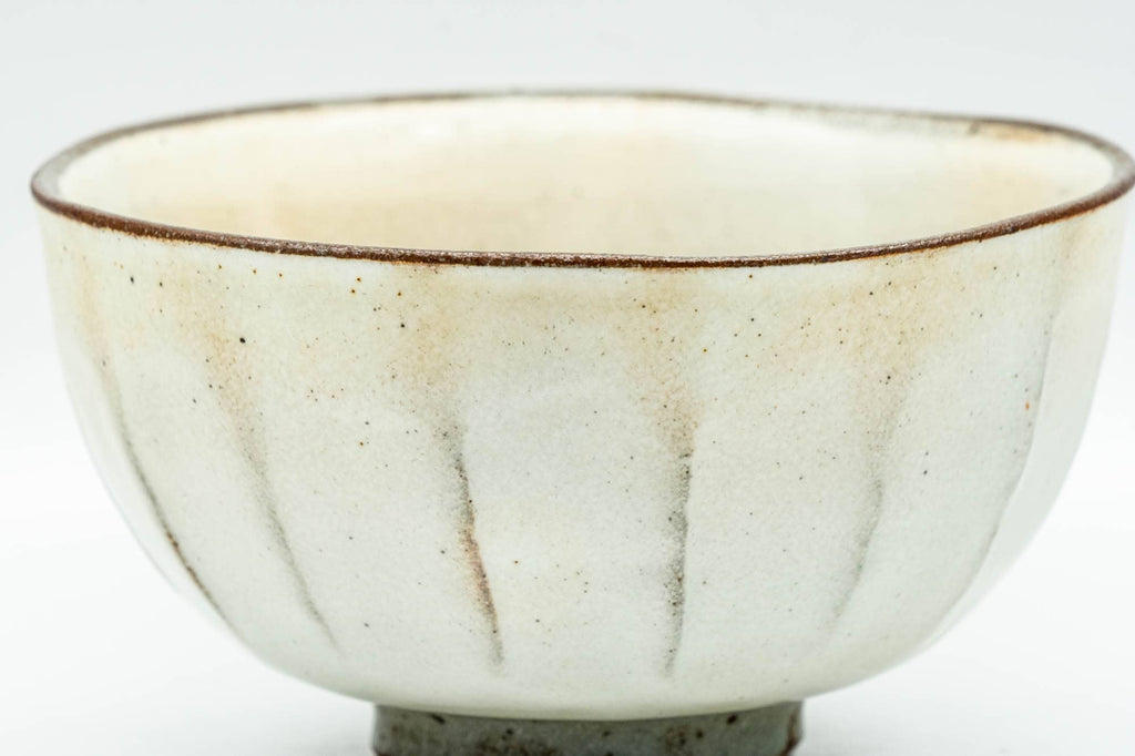 Japanese Matcha Bowl - Milky White Glazed Faceted Chawan - 250ml
