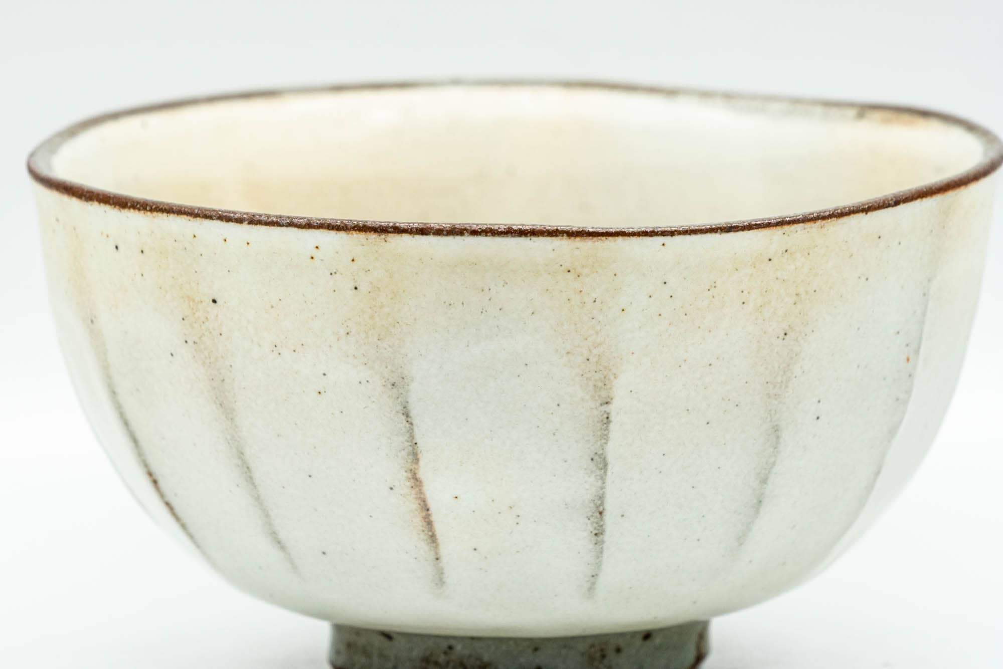 Japanese Matcha Bowl - Milky White Glazed Faceted Chawan - 250ml