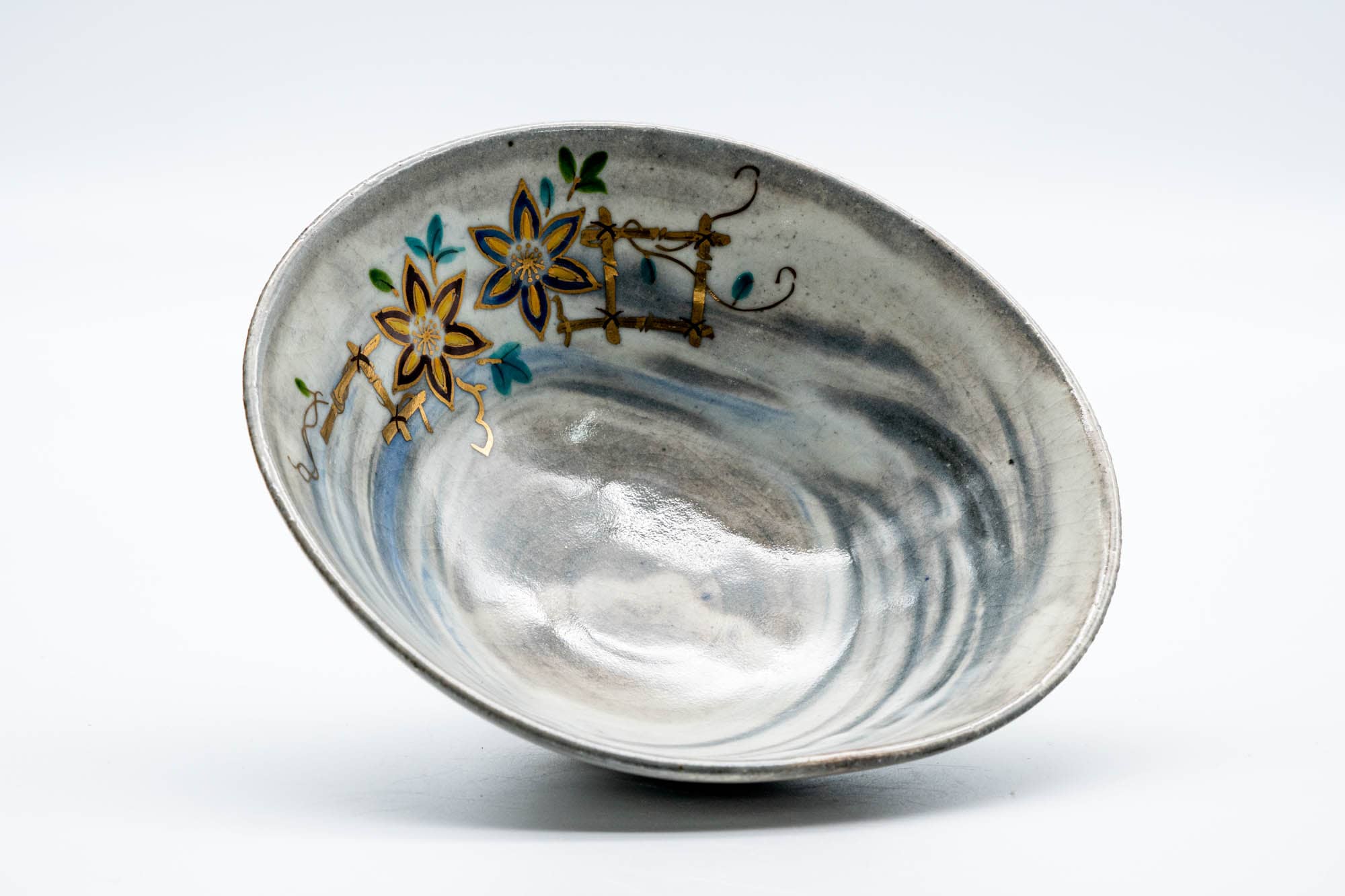 Japanese Matcha Bowl - Floral Brush Glazed Summer Chawan - 100ml