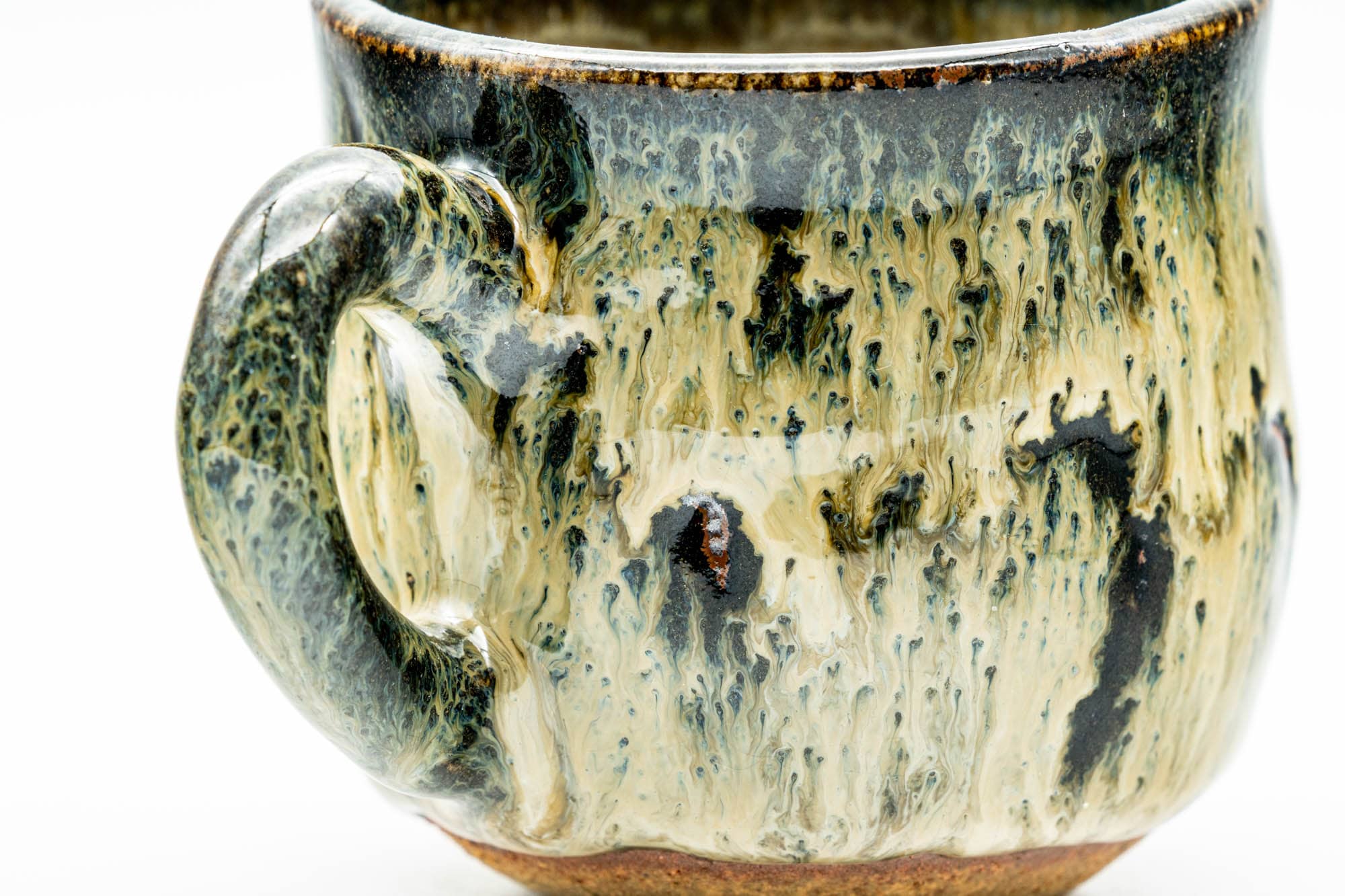 Japanese Teacup - Beige Hare's Fur Drip-Glazed Ushirode Yunomi - 90ml