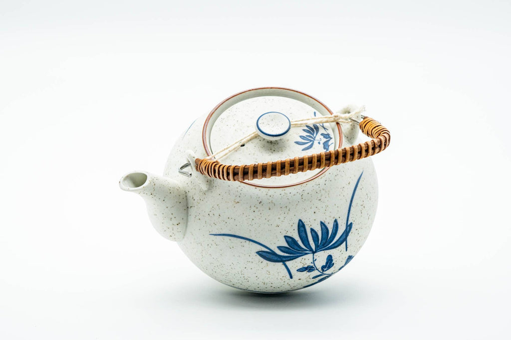 Japanese Dobin - Blue Floral White Textured Arita-yaki Porcelain Teapot - 500ml