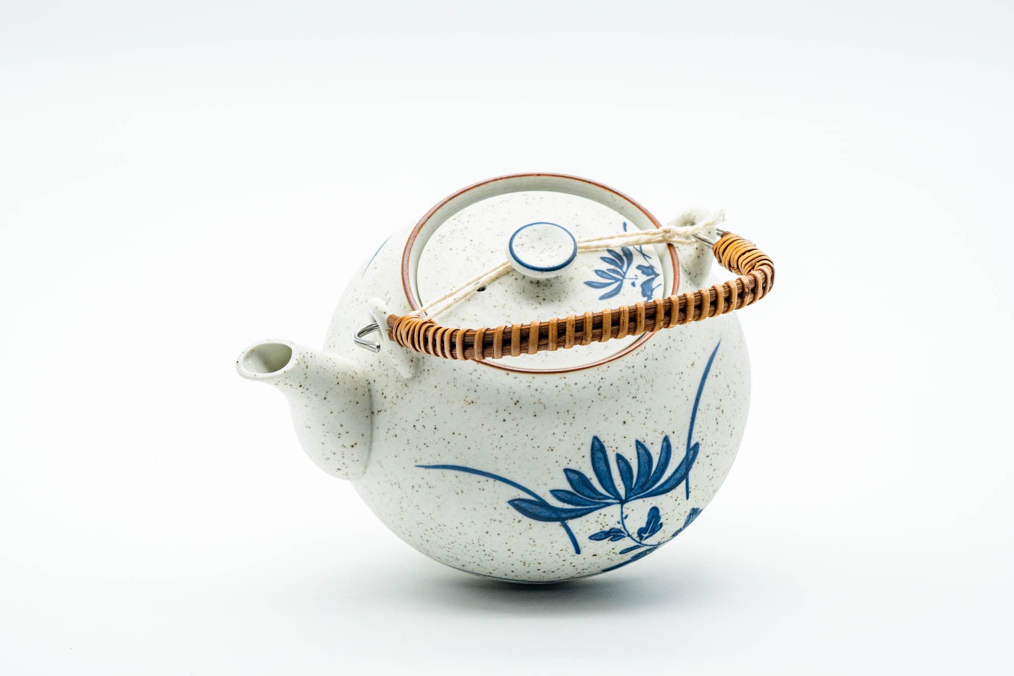 Japanese Dobin - Blue Floral White Textured Arita-yaki Porcelain Teapot - 500ml