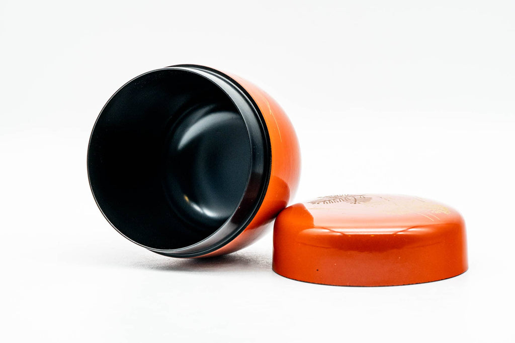 Japanese Natsume - Orange Lacquer Gold Geometric Matcha Tea Caddy - 100ml