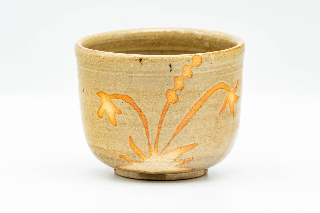 Japanese Teacup - Beige Glazed Floral Yunomi - 150ml