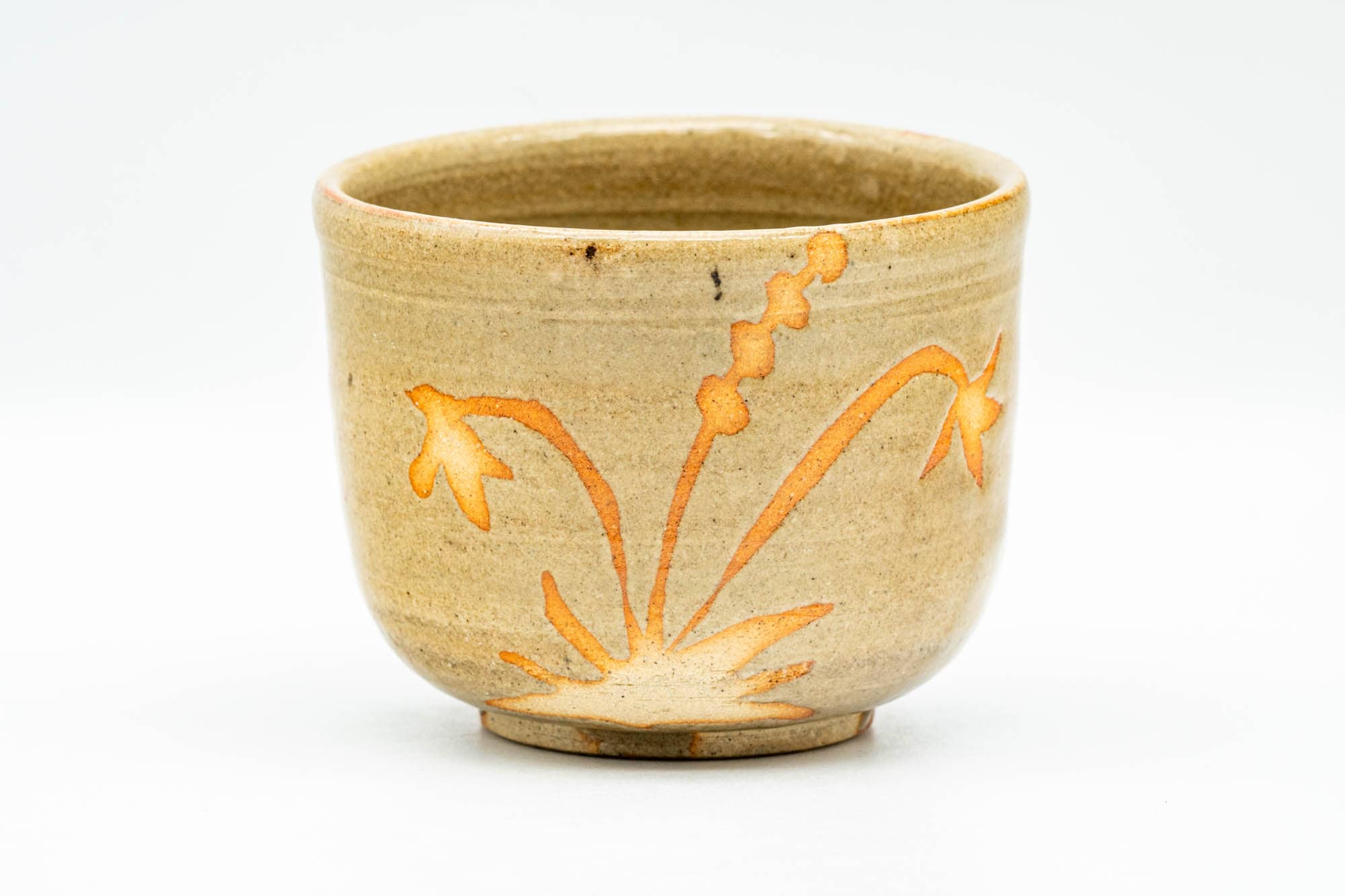 Japanese Teacup - Beige Glazed Floral Yunomi - 150ml