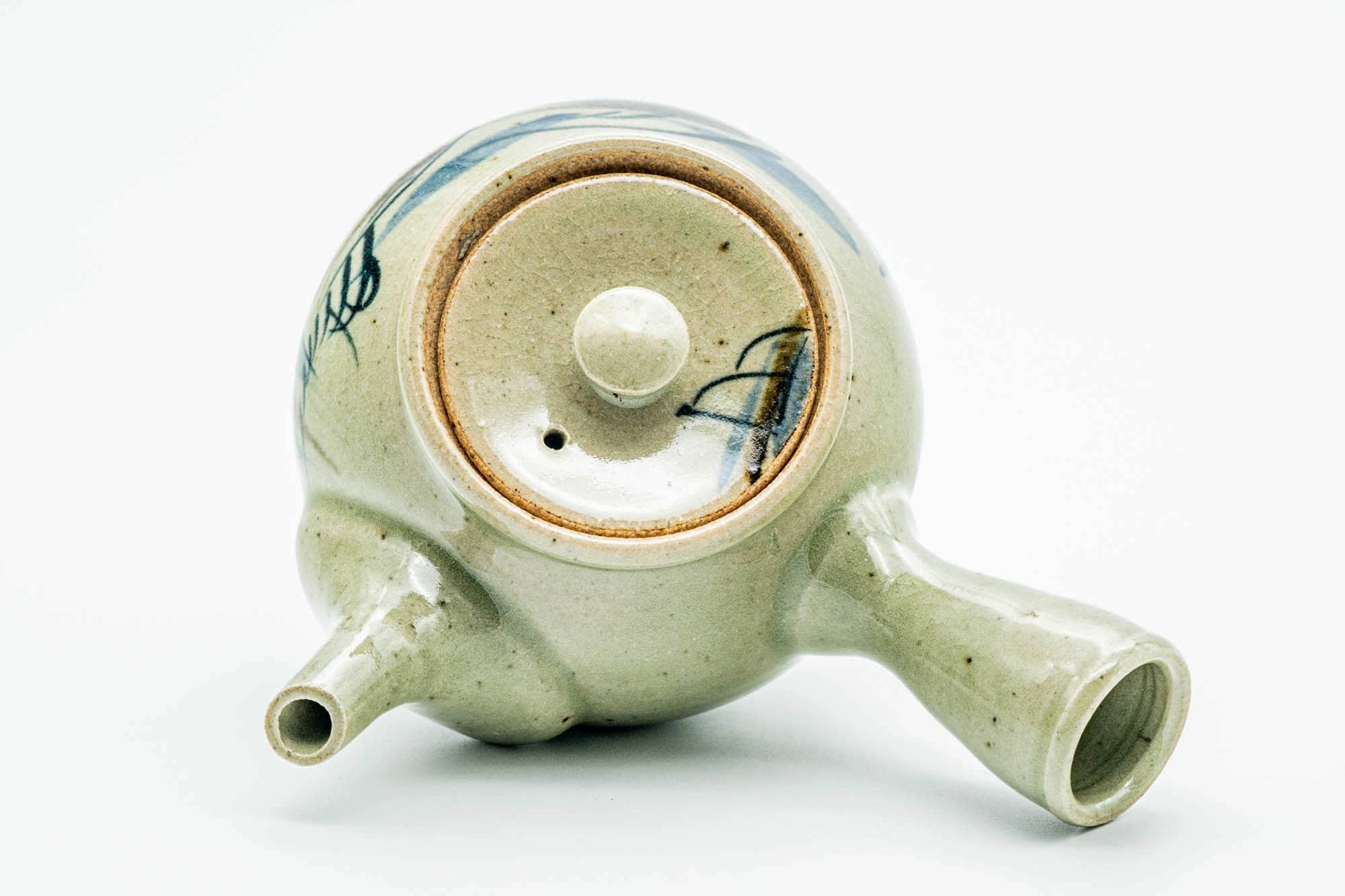 Japanese Kyusu - Abstract Sage Green Glazed Karatsu-yaki Ceramic Filter Teapot - 300ml