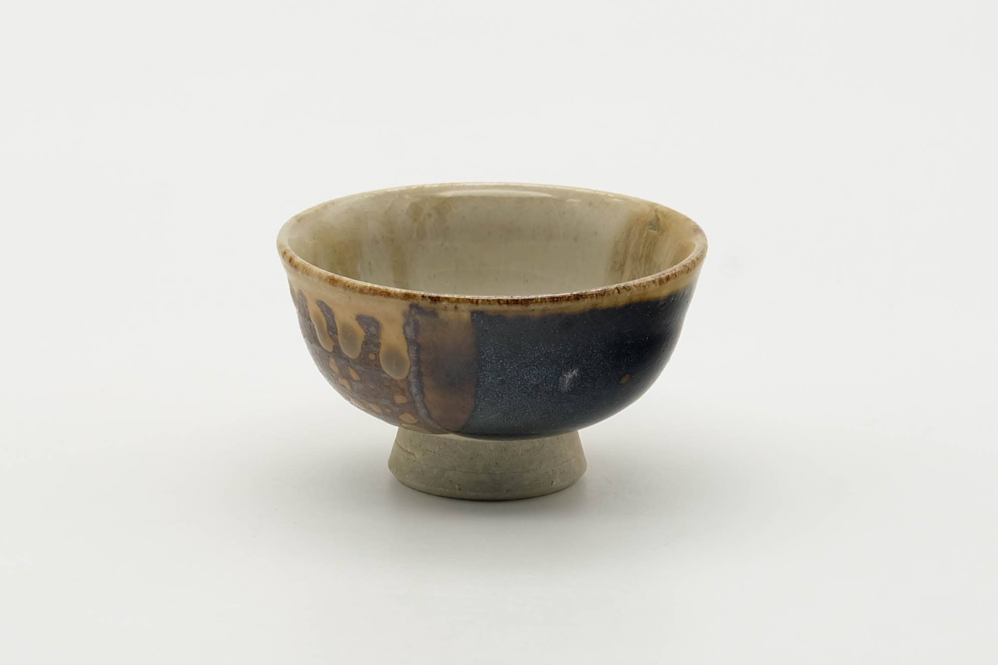 Japanese Teacup - Beige Brown Drip-Glazed Guinomi with Kiribako - 20ml