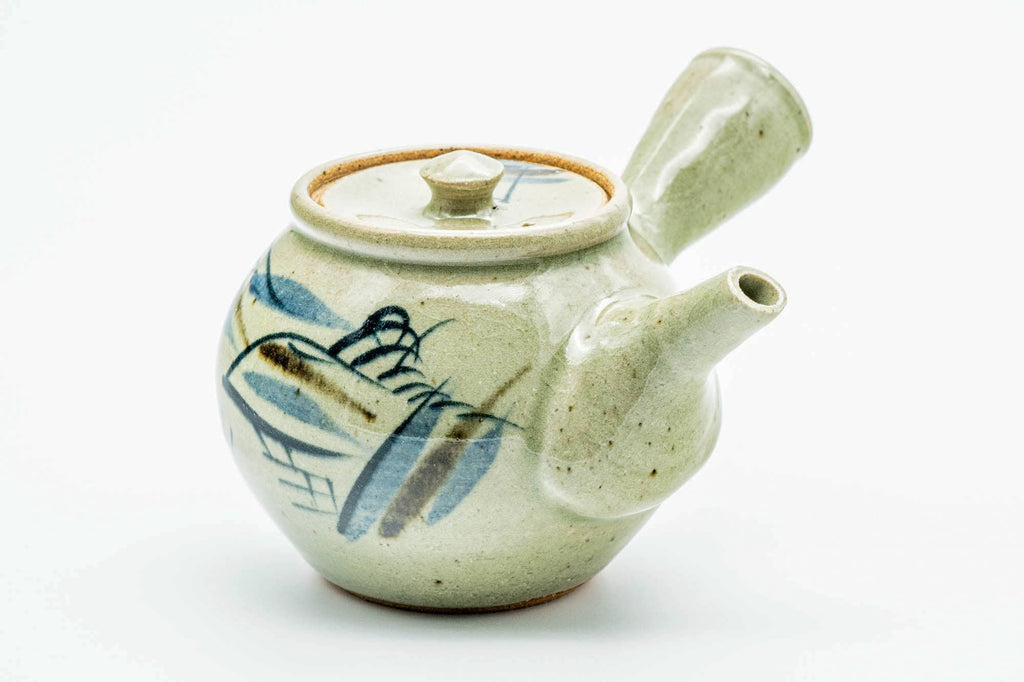 Japanese Kyusu - Abstract Sage Green Glazed Karatsu-yaki Ceramic Filter Teapot - 300ml