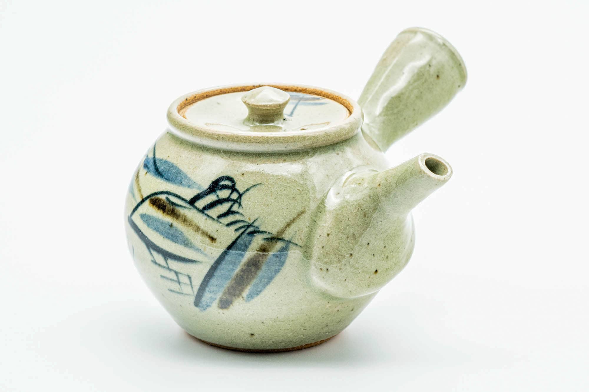 Japanese Kyusu - Abstract Sage Green Glazed Karatsu-yaki Ceramic Filter Teapot - 300ml