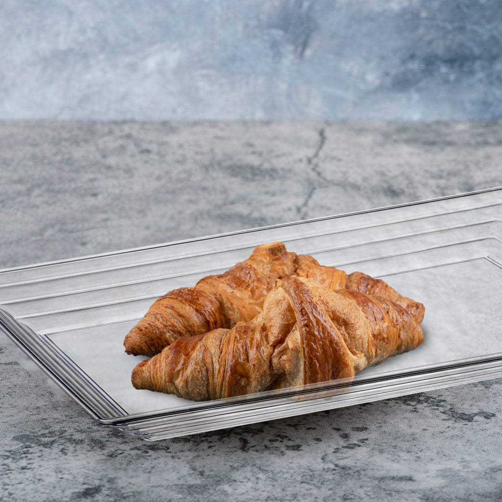 11" x 16" Clear Rectangular with Groove Rim Plastic Serving Trays