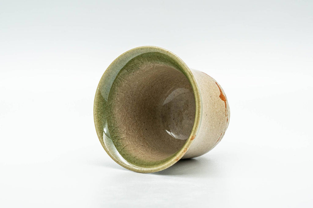 Japanese Teacups - Set of 5 Beige Green Glazed Guinomi - 40ml