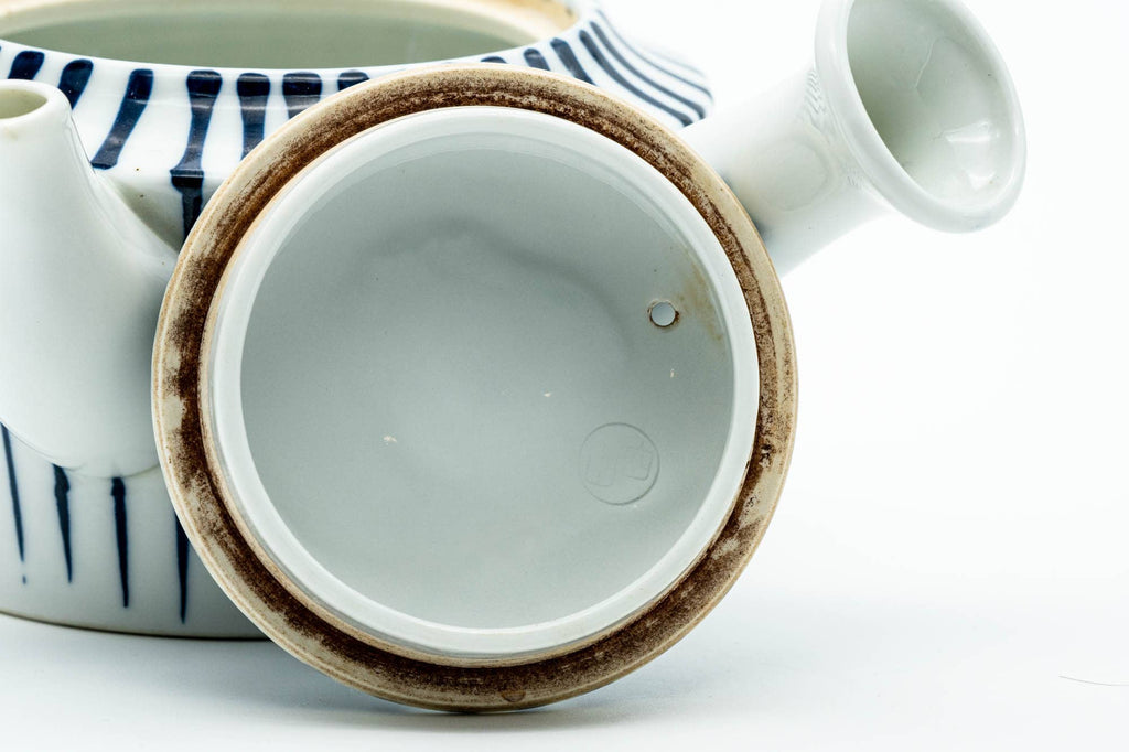 Japanese Kyusu - Blue Striped Weathered Arita-yaki Ceramic Filter Teapot - 300ml