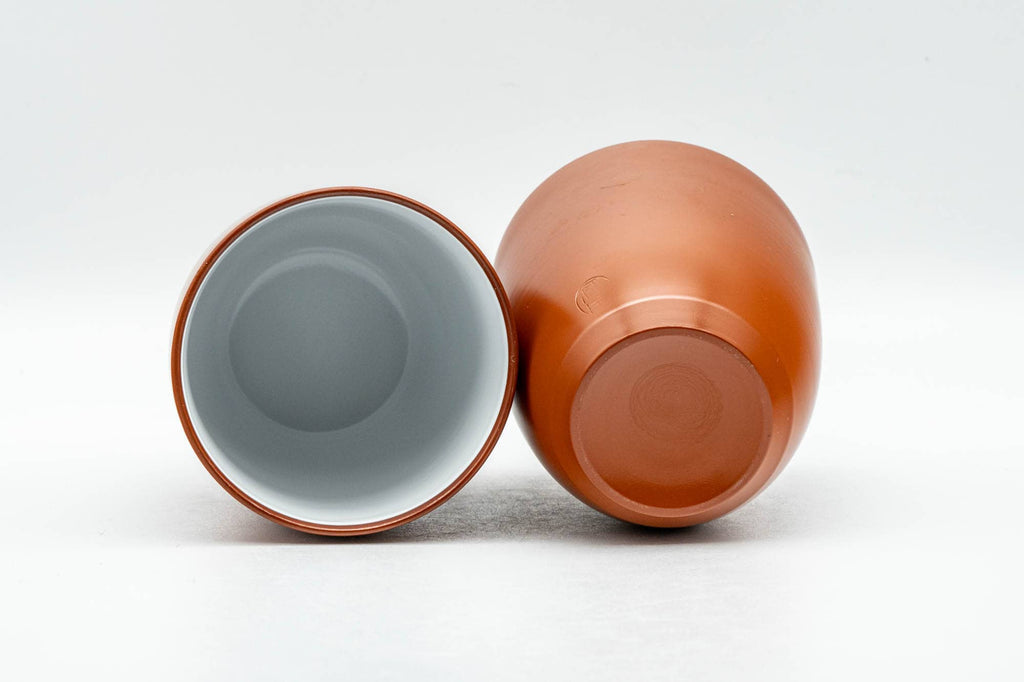Japanese Teacups - Pair of Smooth Red Shudei White Inner-Glazed Tokoname-yaki Yunomi - 130ml