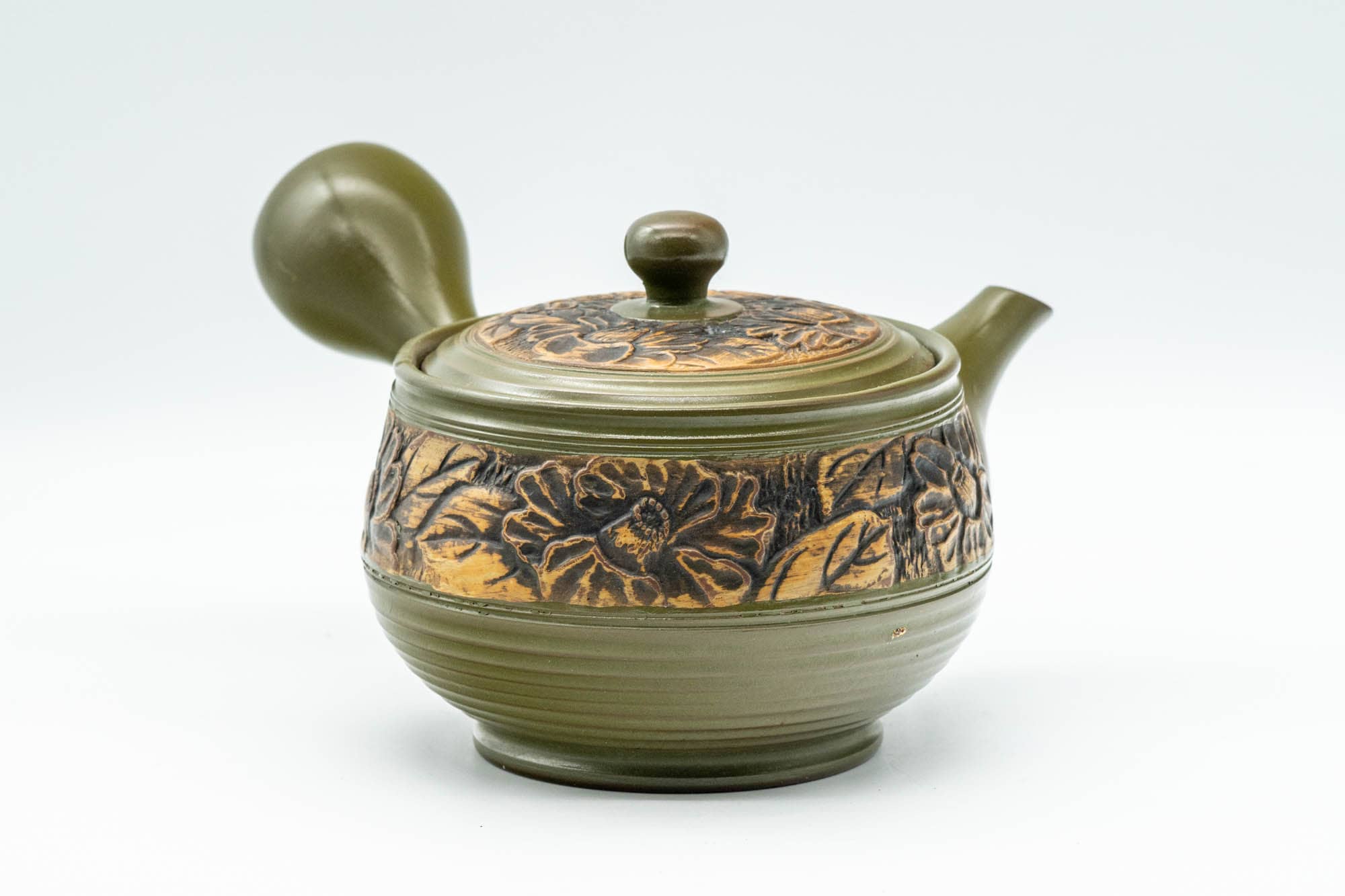 Japanese Kyusu - Green Floral Tokoname-yaki Nozomi Teapot - 200ml