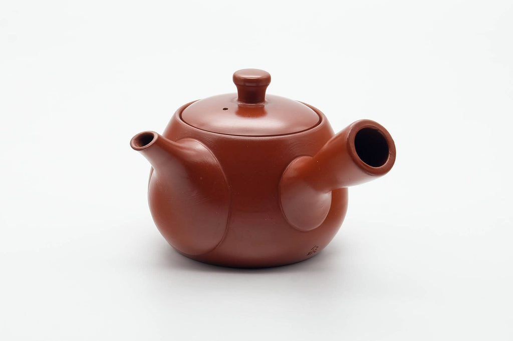 Japanese Kyusu - Smooth Unglazed Dark Red Shudei Tokoname-yaki Mesh Filter Teapot - 290ml
