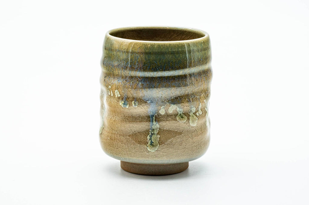 Japanese Teacup - Beige Green Drip-Glazed Spiraling Yunomi - 250ml