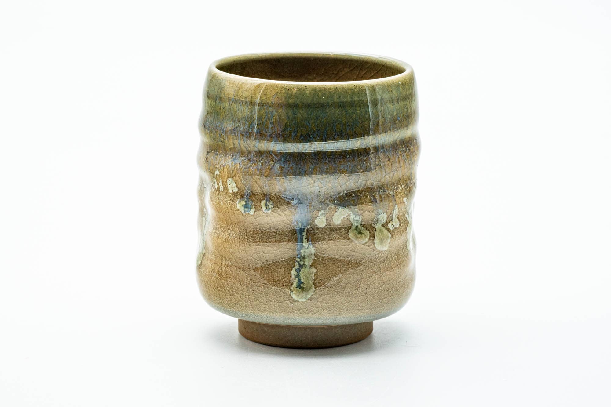 Japanese Teacup - Beige Green Drip-Glazed Spiraling Yunomi - 250ml