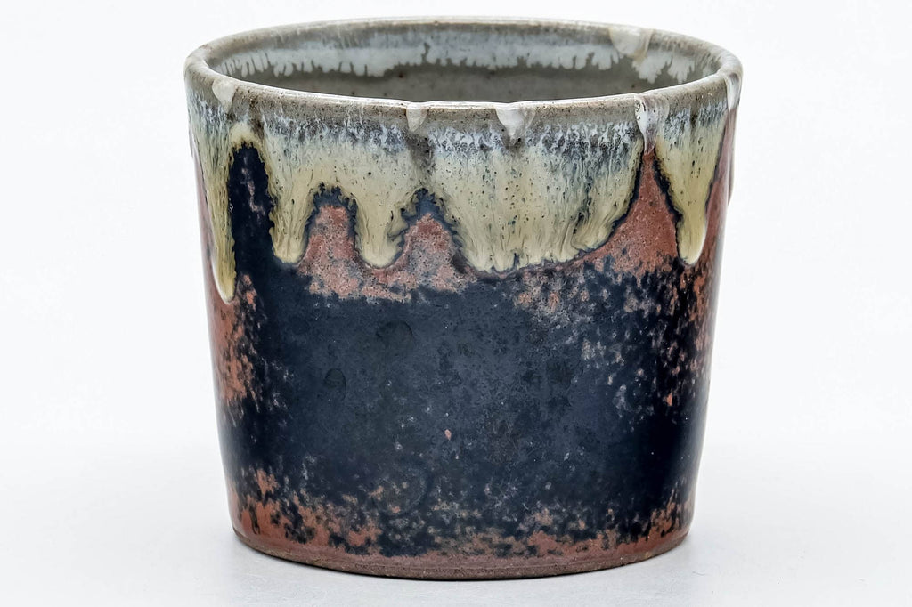 Japanese Teacup - Black Brown Beige Drip-Glazed Ushirdoe Yunomi - 100ml